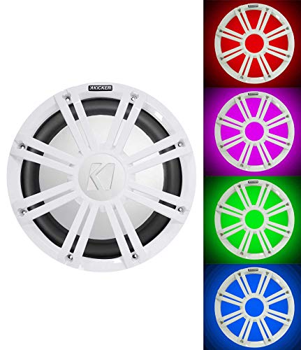 Image of KICKER 45KM104 10 inch 350w Marine Boat Subwoofer SVC Sub KM10+White Grille w /LED's