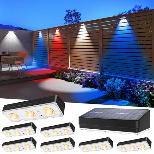 JOFIOS Solar Fence Lights, Warm White+RGB, 10H Battery,Black,8Pack