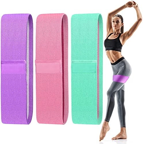 Exercise Workout Bands Resistance Bands with 3 Resistance Levels 3 Colors, Non-Slip Women Fitness Band for Squat Glute Hip Training (GreenPinkPurple)