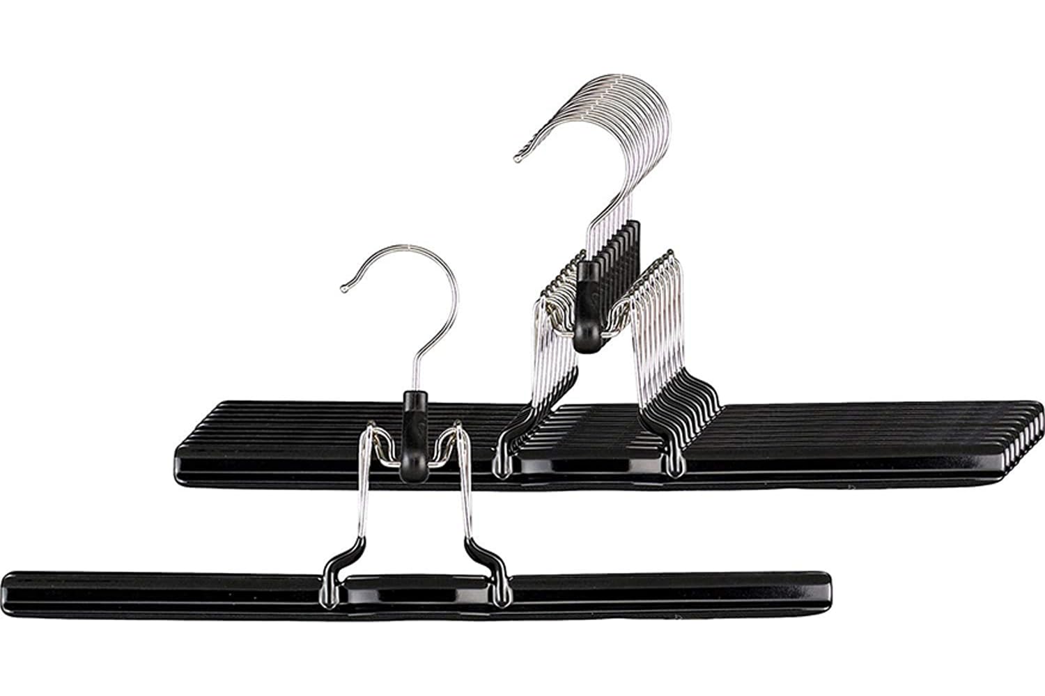 MAWA Klemmbügel, 10 Stück, platzsparende Klemmbügel, geeignet für Hosen und flächige Teile, 360° drehbar, hochwertige Antirutsch-Beschichtung, 26 cm, Schwarz