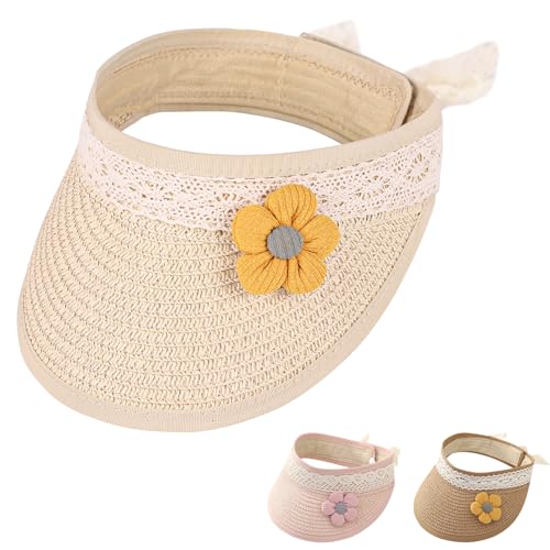Winmany Toddler Girls Straw Hat Cute Lace Flower Kids Sun Hat Roll-up Summer Sun Visor Beach Caps for 1-3 Years