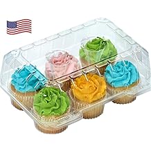 Decony Cupcake Boxes 6 Count [ MADE IN USA ]- Clear Plastic Cupcake Containers with 4" High Dome Lid- Durable Cupcake Holders- Each Cup Cake Box Holds 6 Cupcakes- 12 Pack