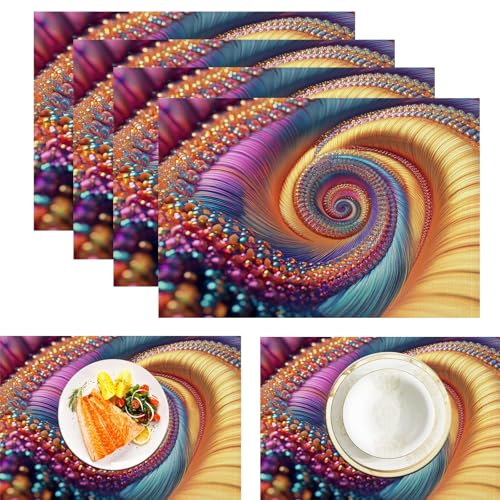 Juego De 4 Manteles Individuales De Tela, Manteles Individuales Geometría Espiral con Cuentas 3D, Mantele Individuale De Lino Y Algodón Decoración De Comedor, 45X30Cm