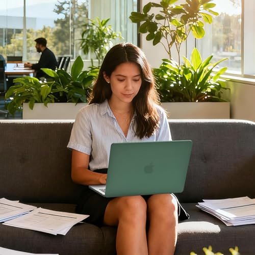 Image of EooCoo Case Compatible with MacBook Air 13 inch M5 2026-2022 M4 M3 M2 A3449 A3240 A3113 A2681, Matte Hard Shell Scratch Resistant Protective Cover for Mac Air 13.6 inch, Midnight Green