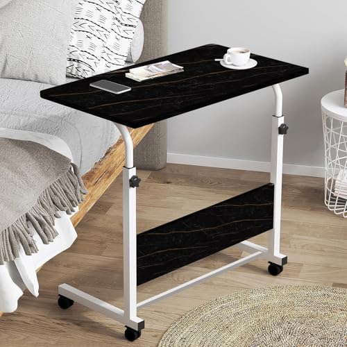 Image of Torche Ironwood Multipurpose Height Adjustable Movable Table for Computer & Laptop Table with Wheels (Small- Mirage Black)(White-Frame)