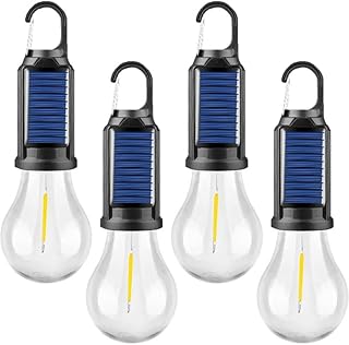 Solar Camping Light-4Packs, Rechargeable Tent Lamp with Hook, Vintage Outdoor Design