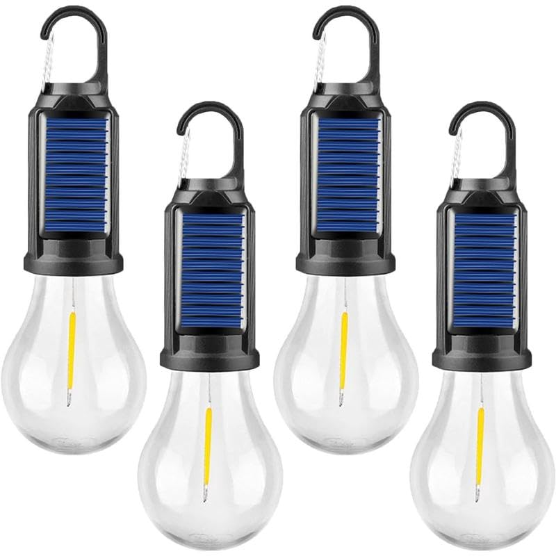 Solar Camping Light 4-Pack, Rechargeable Tent Lamp with Hook, Vintage Outdoor Design for football Field, Garden, Patio