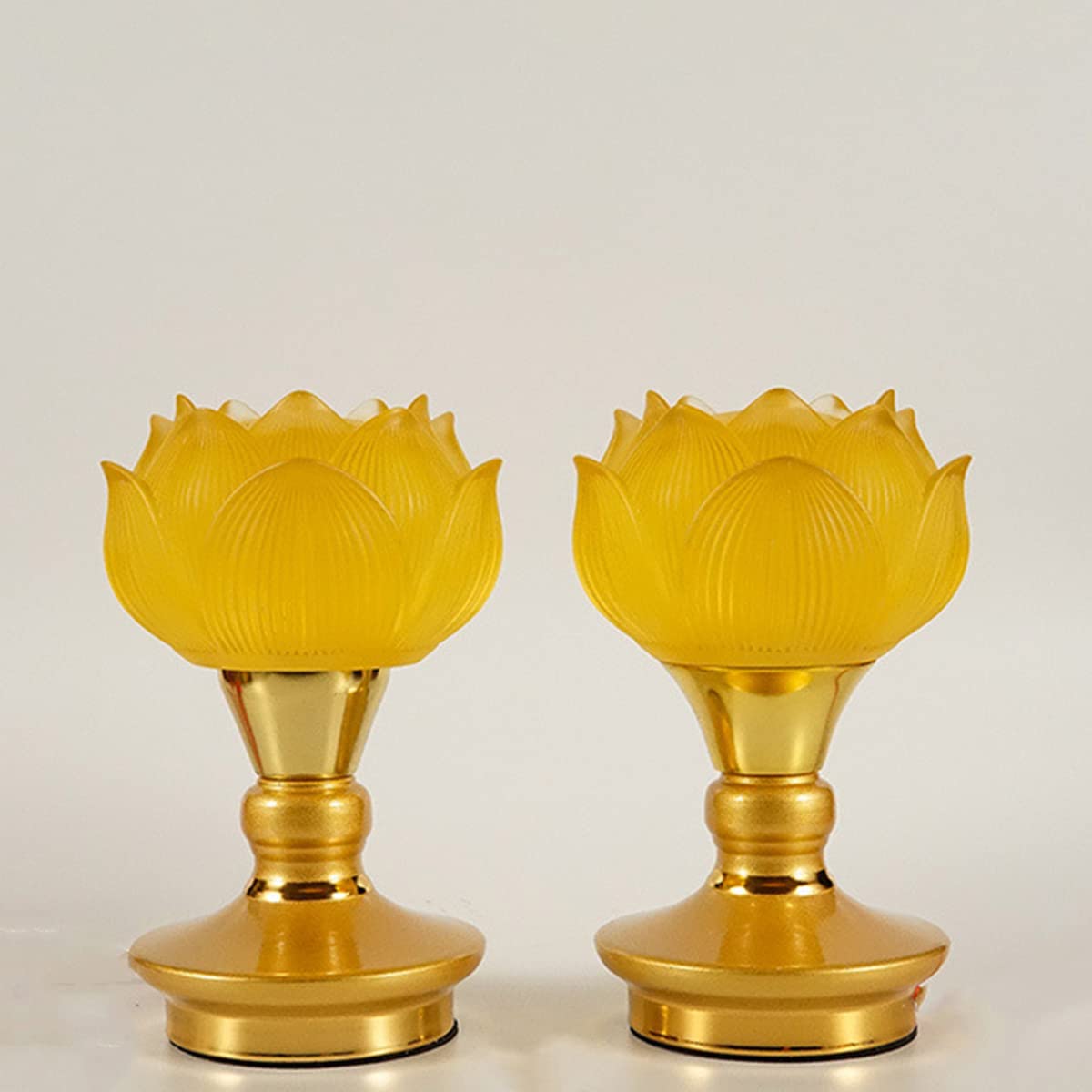 WFTD 2Set Buddha Lotus Lamp Buddhist Light, Colorful Buddha Crystal Glass Lotus Lamp with Alloy Base and Power Cable for Home Meditation Buddhist Supplies Gifts,7inch