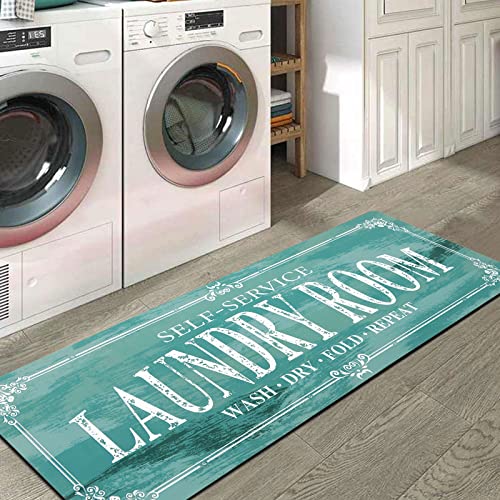 Shacos Laundry Room Rug Runner Farmhouse 20"X59" Laundry Room Rugs And Mats Non Skid Washable Rubber Laundry Mat Runner Rug For Laundry Room Decor Kitchen Hallway Entryway Bathroom (20"X59", Blue) #TOP28