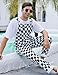 Odefou Black and White Checkered Pants Mens Overalls Bib Coveralls Cute Stretch Jeans Jumpsuit(Black,M)