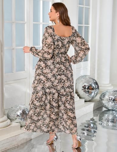Image of EYWOL Womens Plus Size Floral Tiered Ruffle Long Sleeve Evening Party Wedding Guest Dress