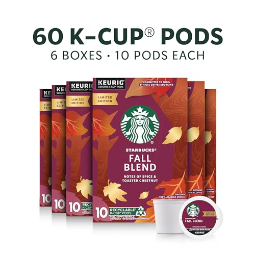 Image of Starbucks K-Cup Coffee Pods, Medium Roast Coffee for Keurig Coffee Makers, Fall Blend, 100% Arabica, Limited Edition, 6 Boxes (60 Pods Total)