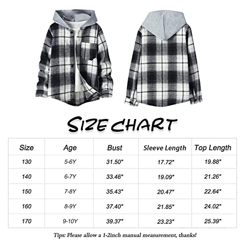 Qlipin Boys Plaid Hooded Button Down Flannel Shirt Long Sleeve Jacket Top Fuzzy Fall Winter Clothes Buffalo Plaid Coat #TOP4
