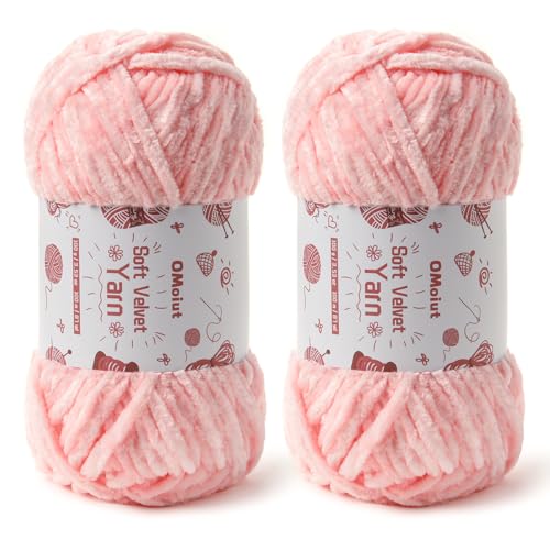 Image of 2x100g Fluffy Velvet Chenille Yarn for Crocheting and Knitting, 80m (87.5yd) Baby Yarn for Crocheting Soft, Crochet Chunky Yarns Amigurumi Yarns (2 Pink)