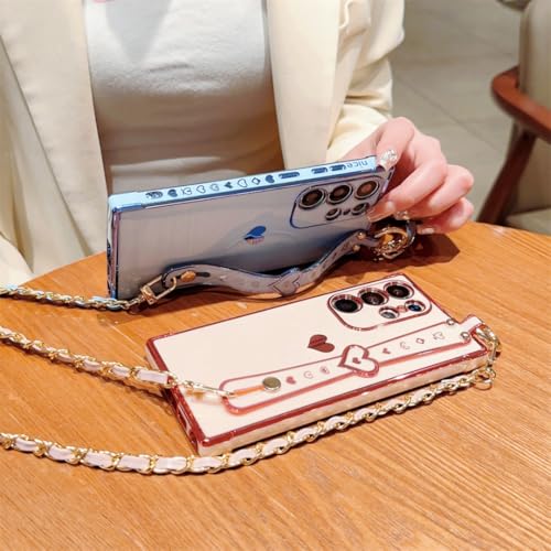 Étui S21 Plus avec cordon coque anti chute dragonne bleu