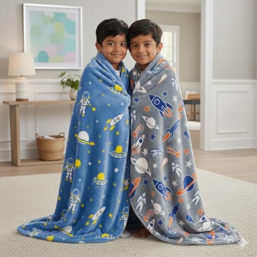Image of TONY STARK Big Size Unicorn Glow in The Dark Blanket for Kids, 0-15 Years |200x152 Cm| Soft Flannel Fleece Throw, Cozy & Warm All-Season Radium Blanket (Astronaut & Grey Space)