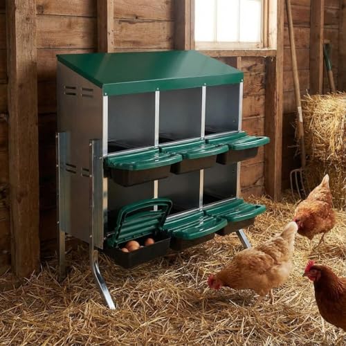 Nesting Boxes for Chickens, Chickens Laying Boxes for Chicken Coop with Legs, 6 Compartments Chicken Nesting Boxes, with Removable Tray, Easy Cleaning, for Hens Outdoor Chicken Coop Farm Yard, Green