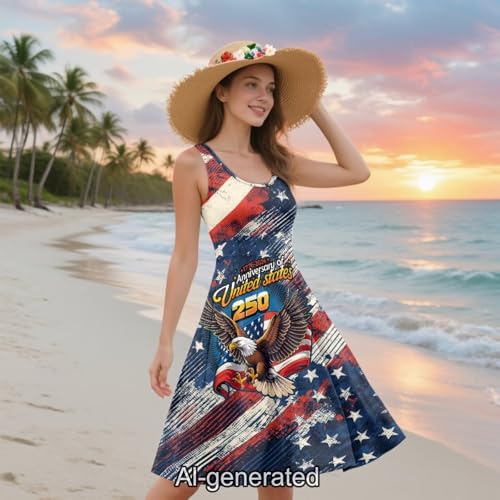 Image of Dreaweet Summer Dresses for Women A-Line Sleeveless Flowy Sun Dresses,Men's Casual Button-Down Shirts,Couple Matching Outfits
