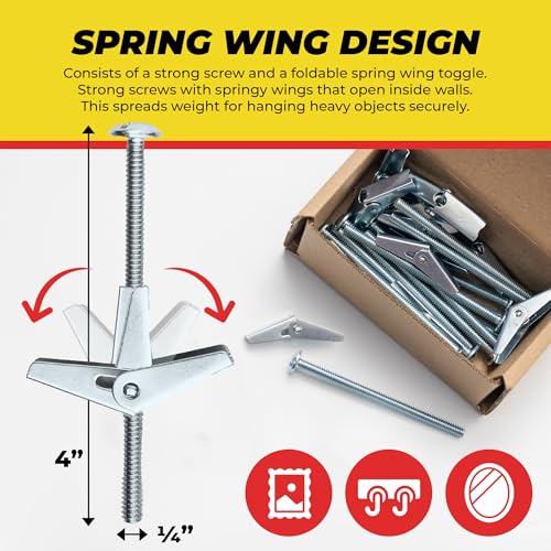 image for QUALIHOME Spring Toggle Bolt Anchors - Heavy Duty Wall Anchors for Han