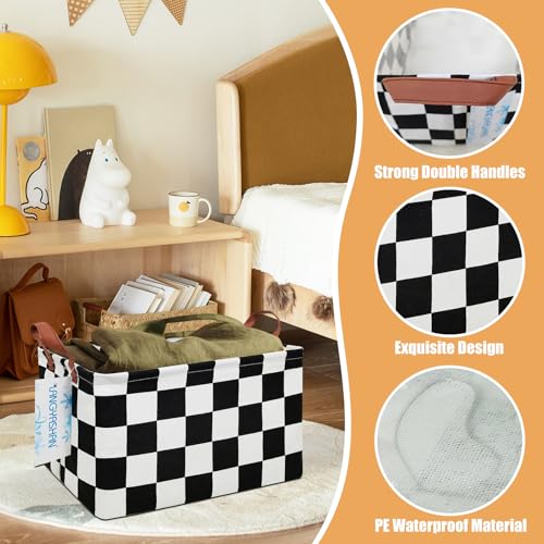 Image of Rectangular Storage Bin Collapse Canvas Fabric Cartoon Storage Basket with Handles for Organizing Home Kitchen Boys and Girls Toys Office Closet Shelf Baskets (Rec-Racing Flag)