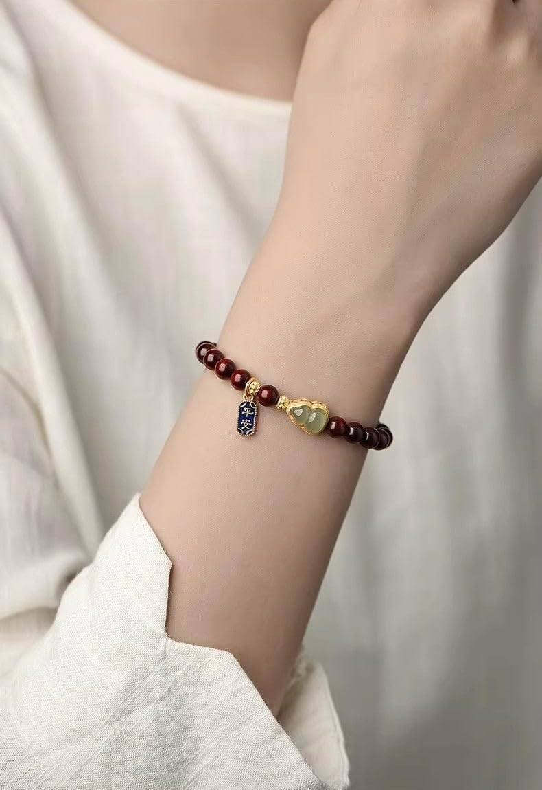 Rosewood Prayer Beads Bracelet – Authentic sandalwood with Golden Streaks, Red Cinnabar Gourd Charm, Spiritual Meditation Mala for Women - Image 5