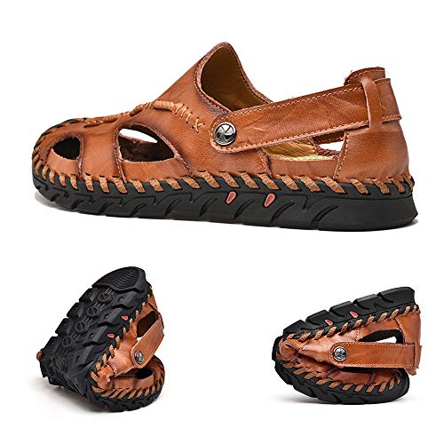 CEKeugo sandália masculina casual de couro com bico fechado e alça atlética para uso ao ar livre e c