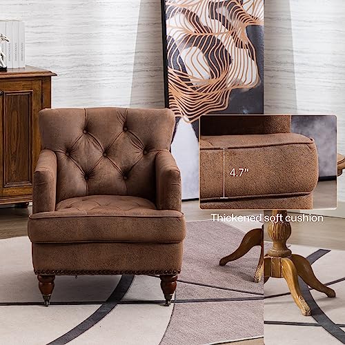 Goolon Living Room Chair Club Chair, Upholstered Fabric Modern Accent Chair Button Tufted Backrest Armchair With Nailhead Trim, For Bedroom Reading Room Brown 1Pcs #TOP1