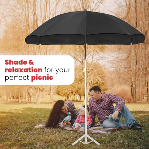 Image of ORILEY Garden Umbrella with Stand Foldable Big Size (7ft Height 42 Inch Rib Arm) Heavy Duty Waterproof Rain & UV Sun Protection Outdoor Patio for Balcony Shedding Cantilever & Lawn (Black)
