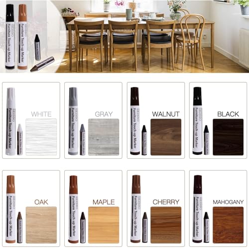 Möbelmarker zum Ausbessern – 17-teiliges Möbelreparatur-Set, 8 Farben, Holzmarker und Wachsstifte mit Spitzer-Set, für Flecken, Kratzer, Holzböden, Flecken, Tische, Schreibtische und Abdeckungen