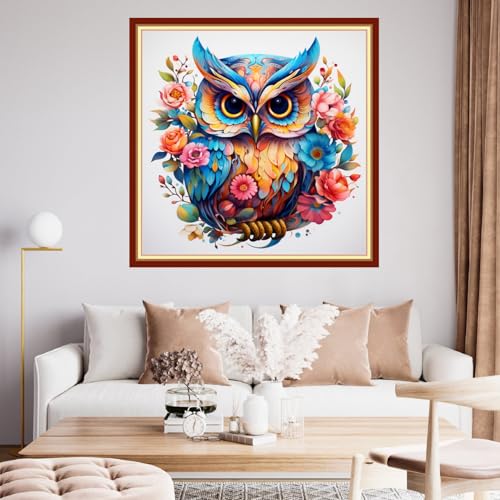 Image of Findvoor Stamped Cross Stitch Kits for Beginner Embroidery Kits for Beginners Adults DIY 11CT Cross Stitch Patterns Needlepoint Kits Crossstitching Kits-Flower owl 18x18 inch