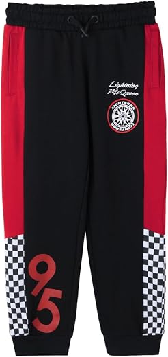 The Souled Store Official Cars: Lightning McQueen Racing Boys Drawstring Black Graphic Printed Cotton Joggers