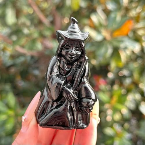 MIONGKI Estatua de Bruja de Cristal de obsidiana y Piedra Verde para decoración del hogar, Hecha a Mano con Piedras Preciosas, 1 Pieza