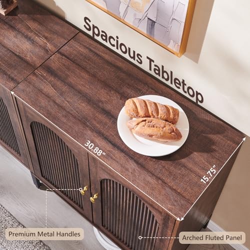Modern Buffet Cabinet with Storage, 92.63" W Fluted Arched Sideboard Cabinet w/Adjustable Shelves, Wooden Modular Coffee Bar for Dining Room, Kitchen, Living Room, Entryway, Brown - Image 6