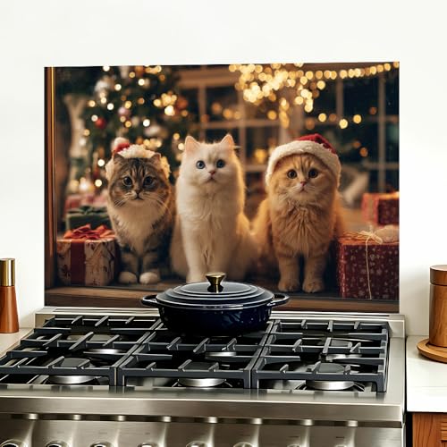 Image of Christmas Cats Santa Hat Backsplash Peel and Stick, 35.4x23.6 in