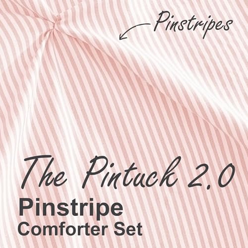 Image of Swift Home King Pinstripe Peach Pink Comforter Set - Classic Pintuck Bedding Set - 3 Pieces Bed Linen, 1 Comforter and 2 Pillow Shams