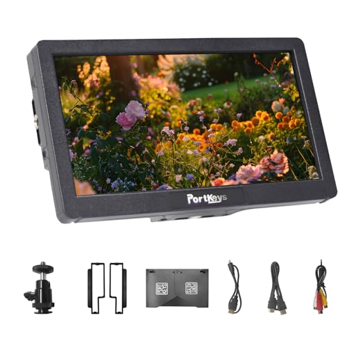 Portkeys HD7H Camera Field Monitor 7" 1000 Nits Brightness, 4K HDMI Camera Monitor with Anti-Glare Glass and Sun Hood, Focus Peaking, False Color, Anamorphic De-Squeeze, for DSLR and Mirrorless Camera