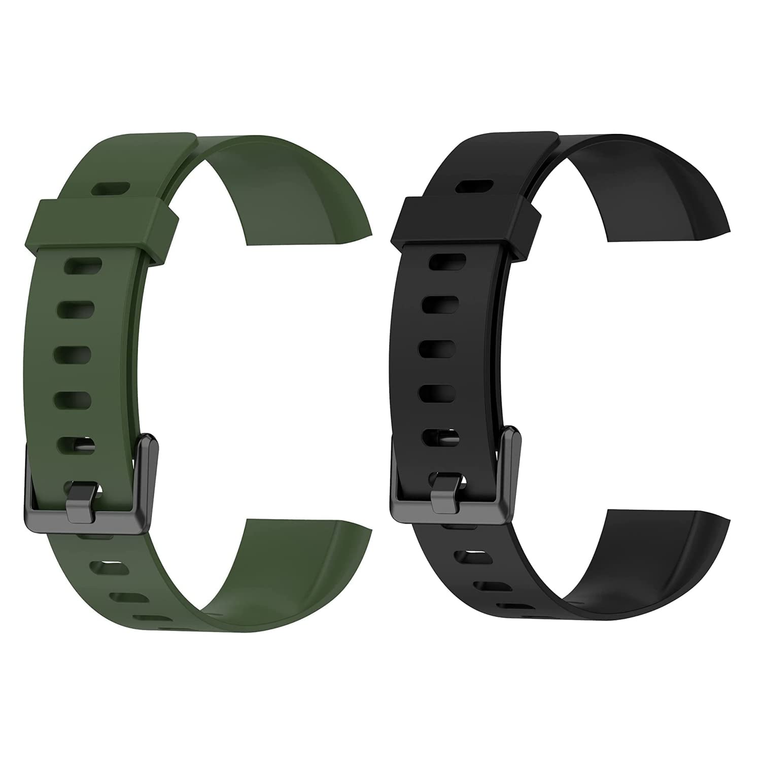 Valente Pack of 2 Buckle Silicone Strap for Realme Smart Band Watch RMA183 (Green and Black)