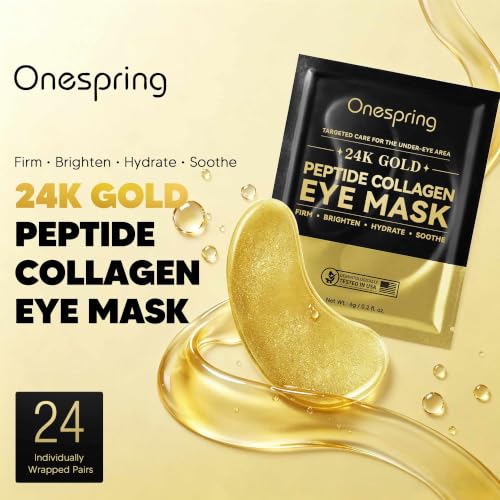Image of Onespring 24K Gold Under Eye Patches, Peptide Collagen Eye Mask, 24 Pairs