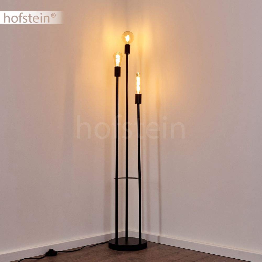 Stehlampe Maidford, Vintage Stehleuchte aus Metall in Schwarz, 3-flammig, 3 x E27-Fassung, Leuchte im Retro-Design m. Fußschalter am Kabel, ohne Leuchtmittel