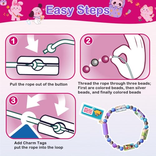 Image of PATPAT 40Pcs DIY Sticky Rolls Bracelet Kit, Fun Sticker Roll Bracelet for Girls Stylish with 40 Mini Stickers, Assorted Beads & Charms, Friendship Bracelet Making Set Birthday Gift for Kids