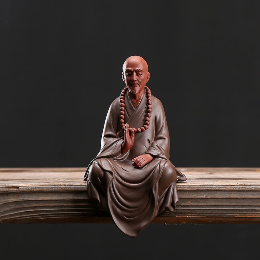 XIALON Estatua de Buda de 20 cm para meditación sentada, arena morada, sala de estudio de cerámica, chino clásico zen