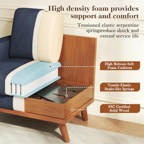 Image of Vesgantti 38.5 inch Accent Chair Dark Blue, Comfy Corduroy Single Sofa Seat with Spring Cushion, Upholstered Armchair with Deep Seat, Reading Chair for Adults, Modern Sofa for Living Room, Bedroom