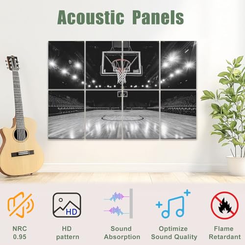 Paneles acústicos artísticos 8 pack para absorción de sonido, color negro y blanco, tamaño total 48"x32", autoadhesivos miniatura 3
