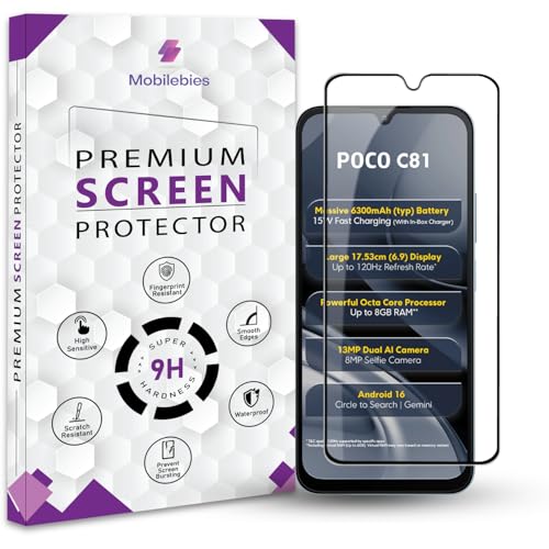 Image of Premium Tempered Glass Screen Protector Guard For Poco C81 (6.9 Inch, Pack of 1) | Edge to Edge Coverage With Easy to installation kit