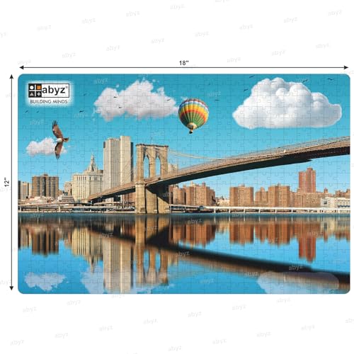 Image of ABYZ Wooden Jigsaw Puzzle - Manhattan Financial District with Skyscrapers and The Brooklyn Bridge Playset for Little Explorers - 500-Pieces | Birthday Gift for (7 Plus Years) Age Kids.