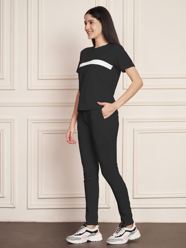 Image of DTR FASHION Polyester Blend Front Taped Tracksuit | Night Wear Suit For Women