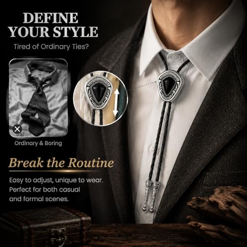 Image of Turquoise Bolo Tie for Men, Leather Braided Necktie Western Cowboy Bola Tie Costume Accessories for Men Women