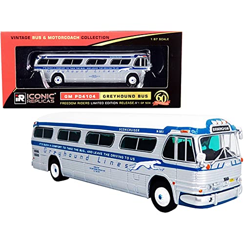 GM PD4104 Greyhound Bus Birmingham 60th Anniversary of The Freedom Riders Ltd Ed to 504 pcs 1/87 (HO) Diecast Model by Iconic Replicas 87-0298