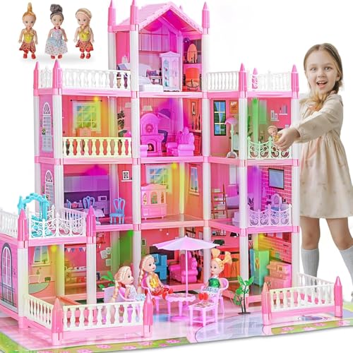 Image of Doll House, Dream House for Girls Pretend Toys - 4 Story 16 Rooms Dollhouse 7-8 Furniture and Accessories, Toddler Playhouse DIY Building Kids Gift for for 3 4 5 6 7 8 9 10 Year Old Girls