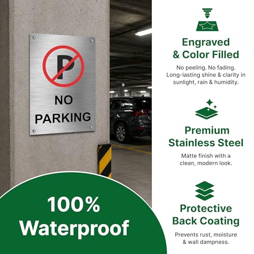 Image of No Parking Sign Board Sign for Office,Mall, Restaurant, Hospital, Apartment, and Business Use Durable & Weather-Resistant (Stainless Steel)